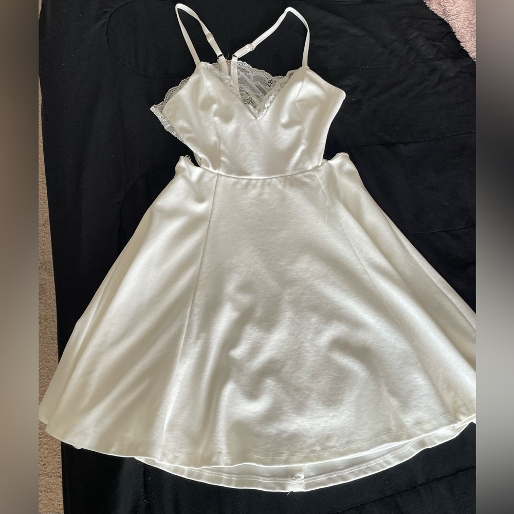 Lush White Dress with Lace Back